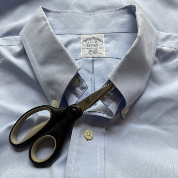 Brooks Brothers Size 17 1/2 - 35 Blue Slim Fit Non-Iron The Original Polo Shirt - Picture 15 of 16